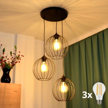 Candelabro suspenso LED MERCURE 3xE27/15W/230V ø 50 cm preto