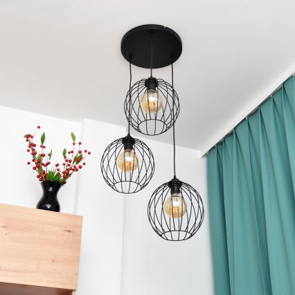 Candelabro suspenso LED MERCURE 3xE27/15W/230V ø 50 cm preto
