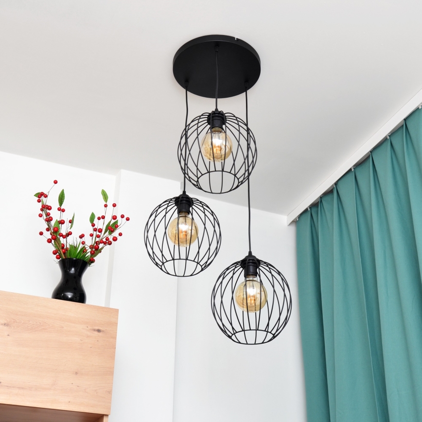 Candelabro suspenso LED MERCURE 3xE27/15W/230V ø 50 cm preto
