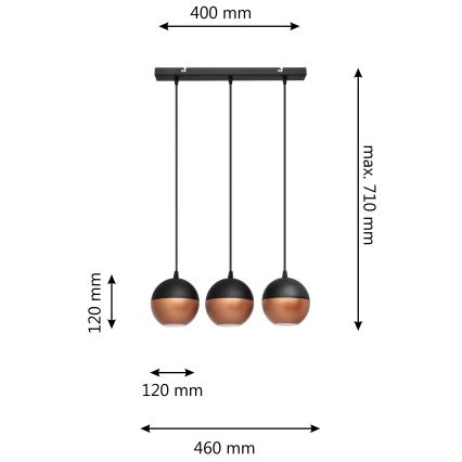Candelabro suspenso LED MIDWAY 3xGU10/4,8W/230V preto/cobre