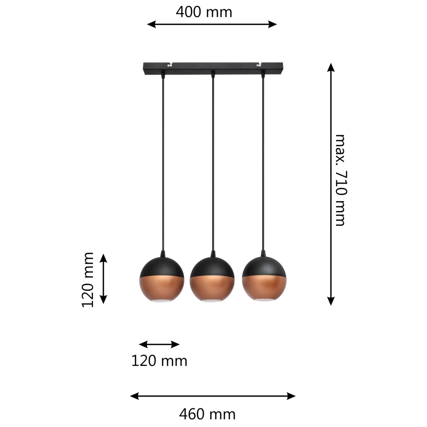 Candelabro suspenso LED MIDWAY 3xGU10/4,8W/230V preto/cobre