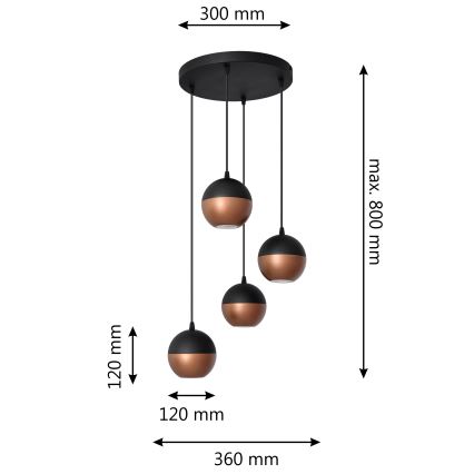 Candelabro suspenso LED MIDWAY 4xGU10/4,8W/230V preto/cobre