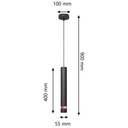Candelabro suspenso LED TUBA 1xGU10/4,8W/230V preto/cobre