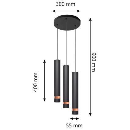 Candelabro suspenso LED TUBA 3xGU10/4,8W/230V preto/cobre