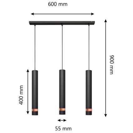 Candelabro suspenso LED TUBA 3xGU10/4,8W/230V preto/cobre