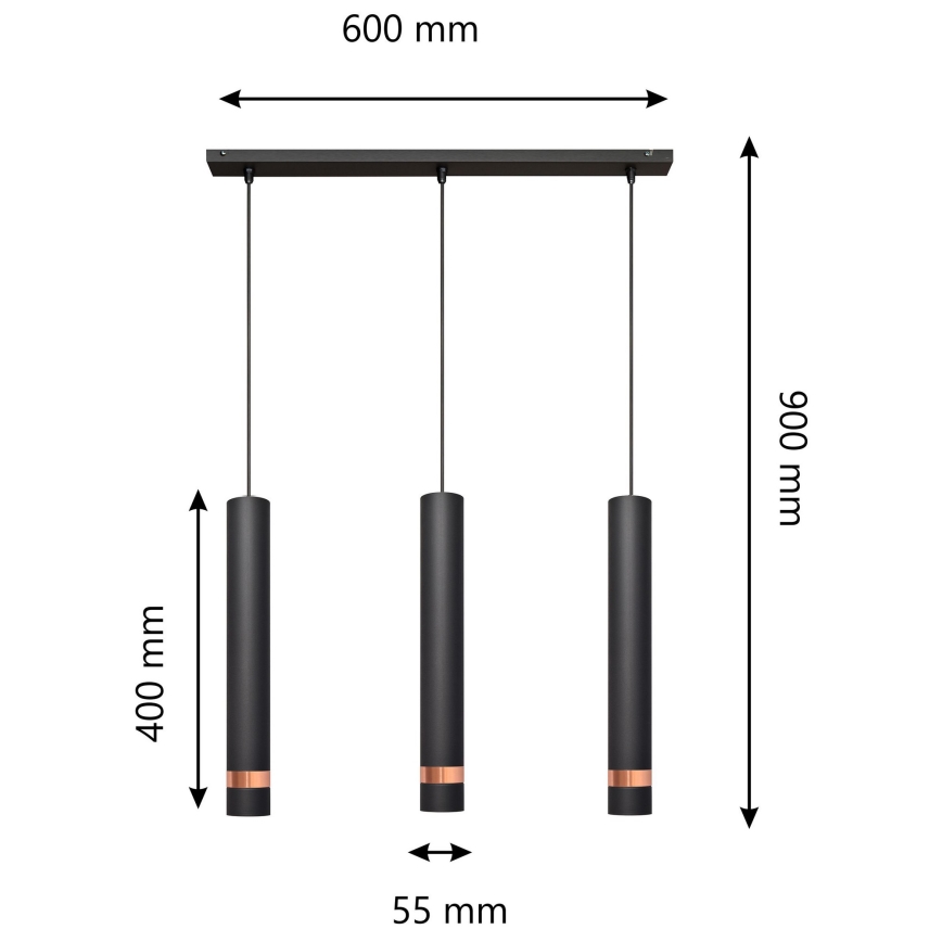 Candelabro suspenso LED TUBA 3xGU10/4,8W/230V preto/cobre