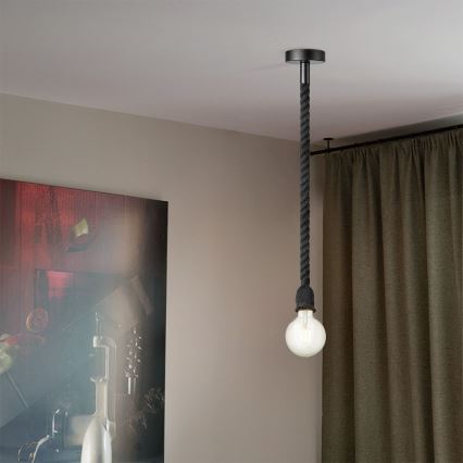 Candelabro suspenso LEONARDO ROPE 1xE27/10W/230V preto