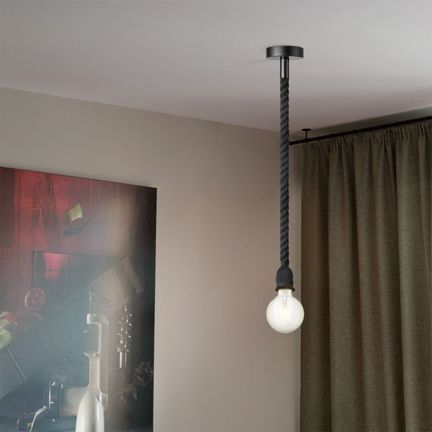 Candelabro suspenso LEONARDO ROPE 1xE27/10W/230V preto