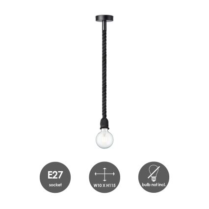 Candelabro suspenso LEONARDO ROPE 1xE27/10W/230V preto