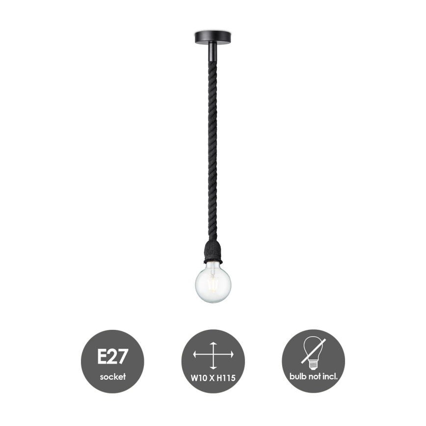 Candelabro suspenso LEONARDO ROPE 1xE27/10W/230V preto