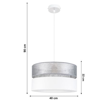 Candelabro suspenso LIMA 1xE27/60W/230V prateado/branco