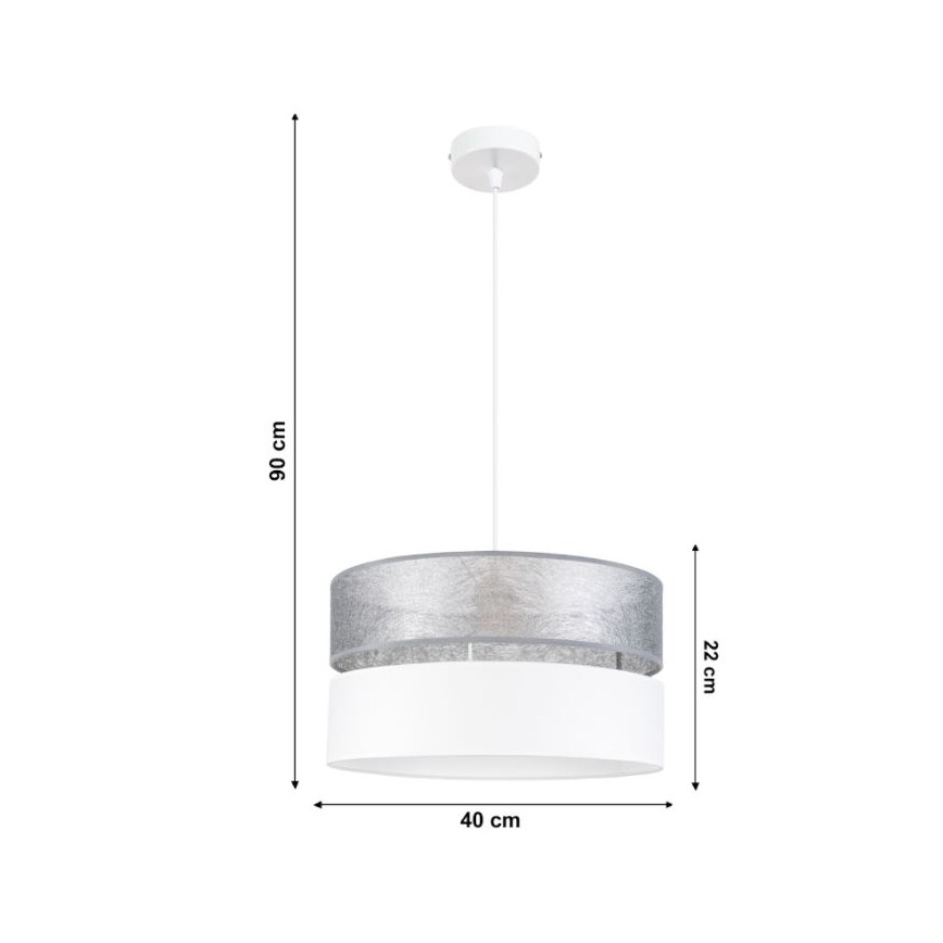 Candelabro suspenso LIMA 1xE27/60W/230V prateado/branco