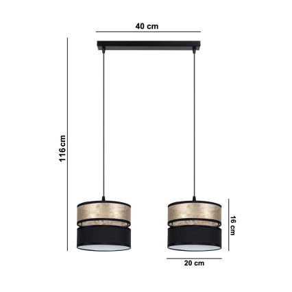 Candelabro suspenso LIMA 2xE27/60W/230V dourado/preto