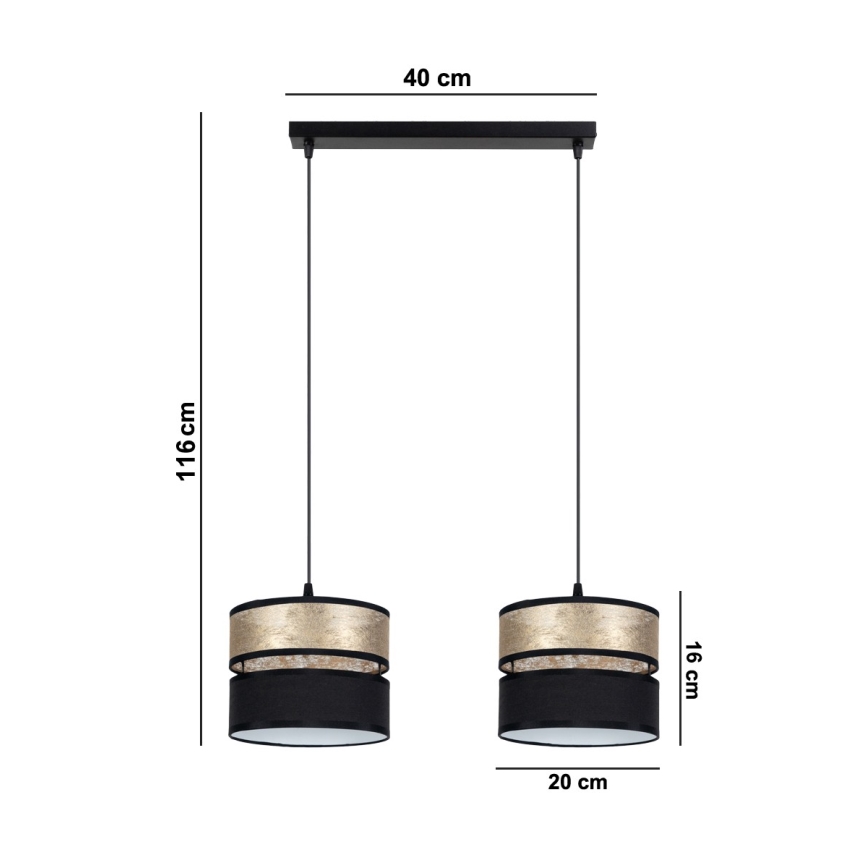 Candelabro suspenso LIMA 2xE27/60W/230V dourado/preto