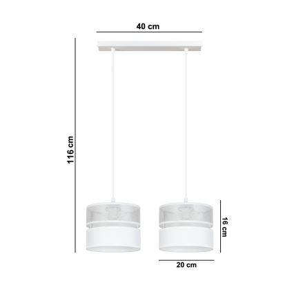 Candelabro suspenso LIMA 2xE27/60W/230V prateado/branco