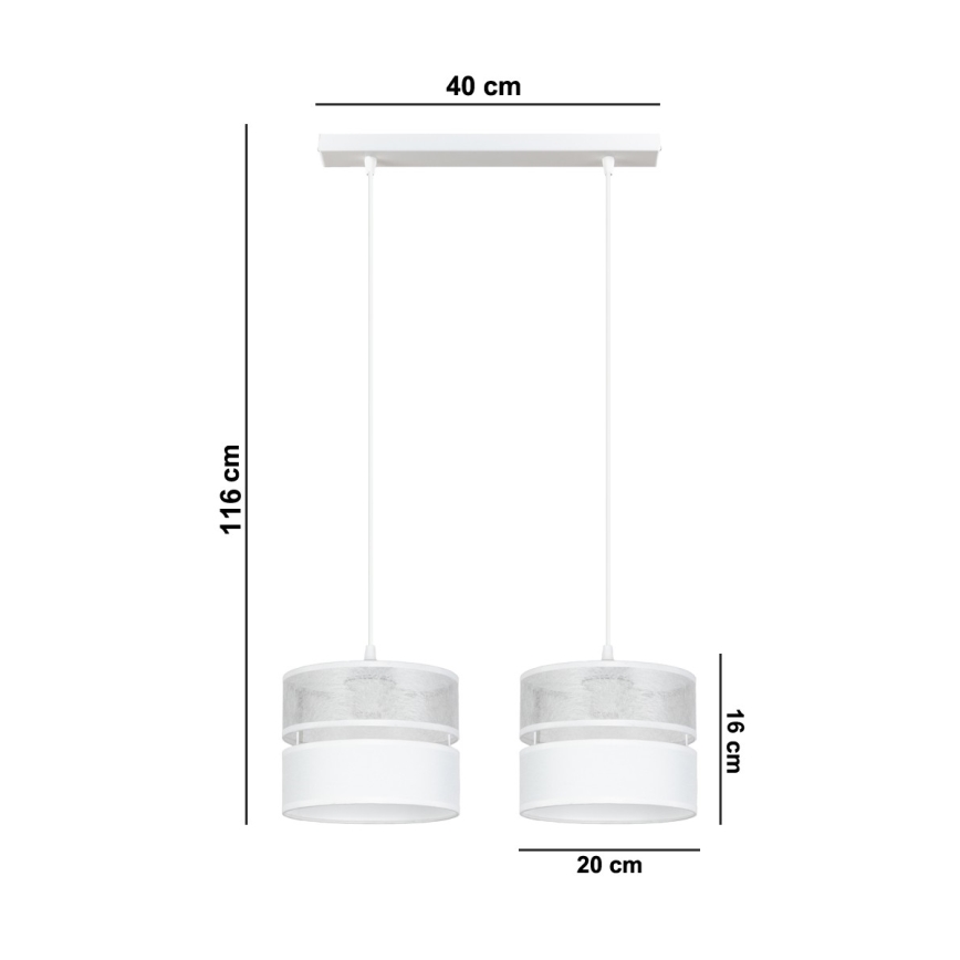 Candelabro suspenso LIMA 2xE27/60W/230V prateado/branco