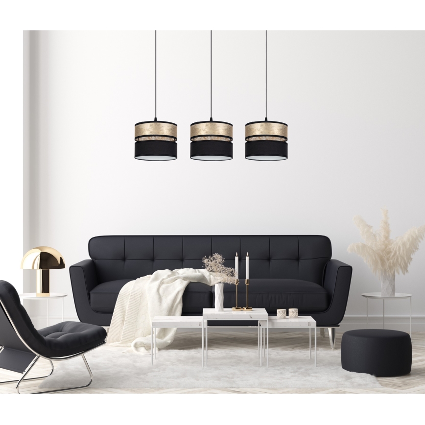 Candelabro suspenso LIMA 3xE27/60W/230V dourada/preto