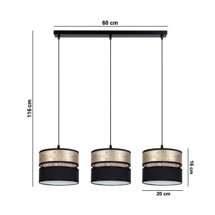 Candelabro suspenso LIMA 3xE27/60W/230V dourada/preto