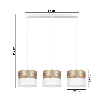 Candelabro suspenso LIMA 3xE27/60W/230V dourado/branco