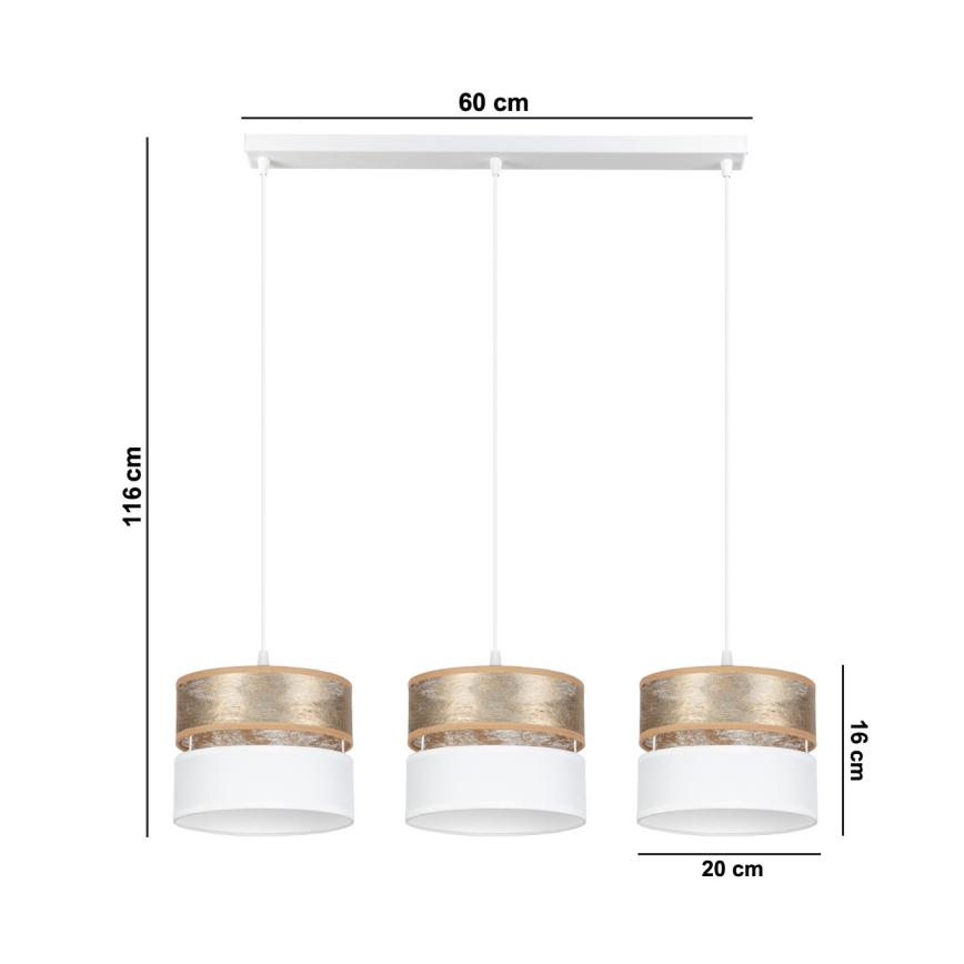 Candelabro suspenso LIMA 3xE27/60W/230V dourado/branco