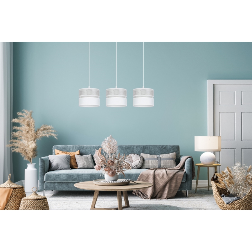 Candelabro suspenso LIMA 3xE27/60W/230V prateado/branco