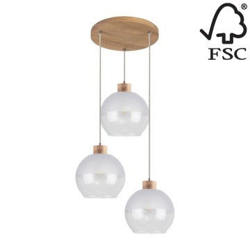 Candelabro suspenso LINEA 3xE27/60W/230V carvalho - certificado por FSC