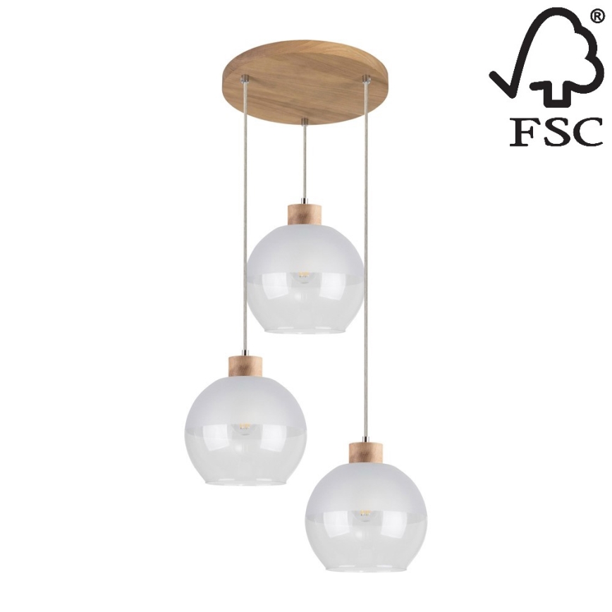 Candelabro suspenso LINEA 3xE27/60W/230V carvalho - certificado por FSC