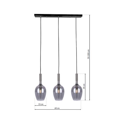Candelabro suspenso LUGANO 3xE14/40W/230V cinzento