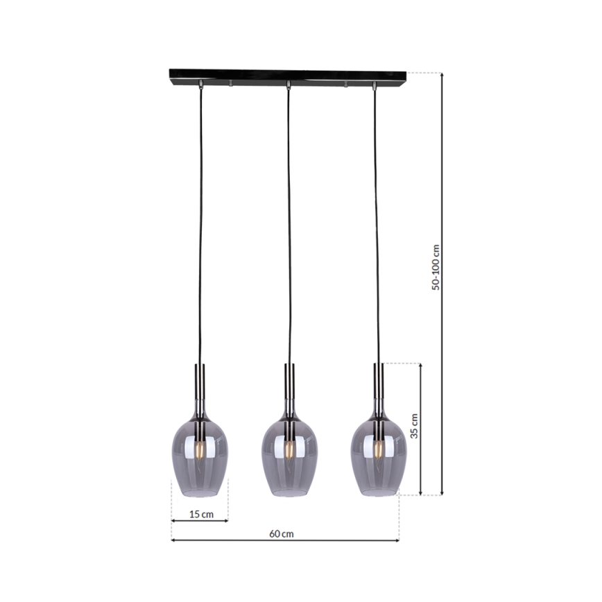 Candelabro suspenso LUGANO 3xE14/40W/230V cinzento