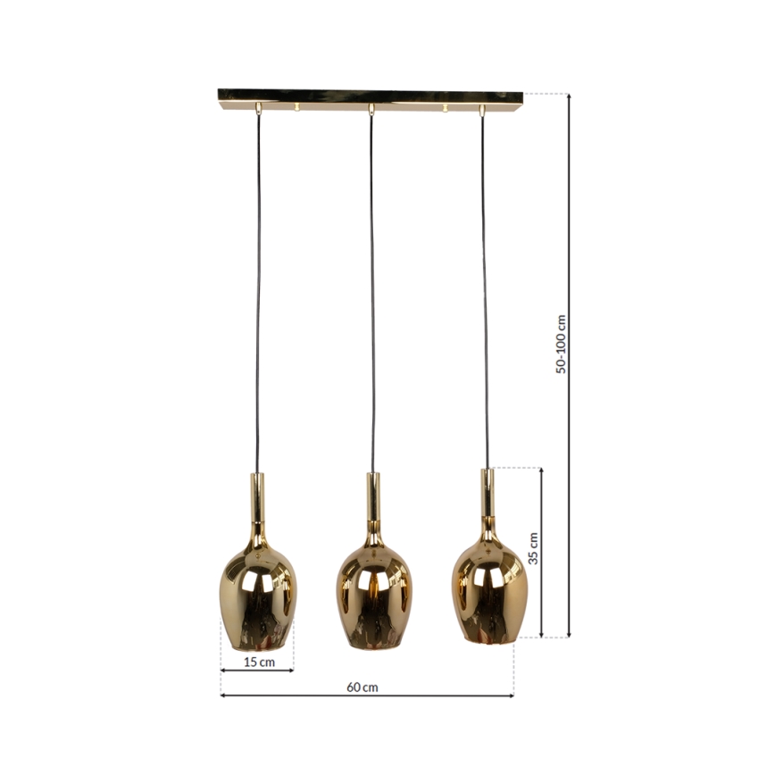 Candelabro suspenso LUGANO 3xE14/40W/230V dourado