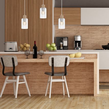 Candelabro suspenso MADERA 1xE27/60W/230V branco/madeira