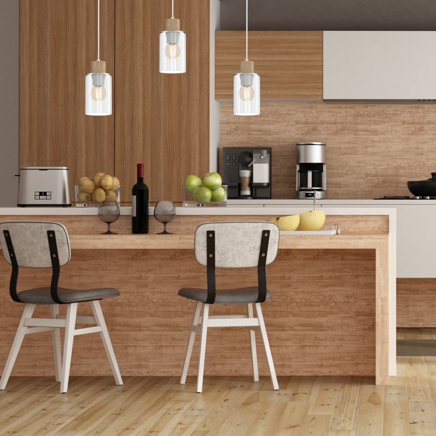 Candelabro suspenso MADERA 1xE27/60W/230V branco/madeira