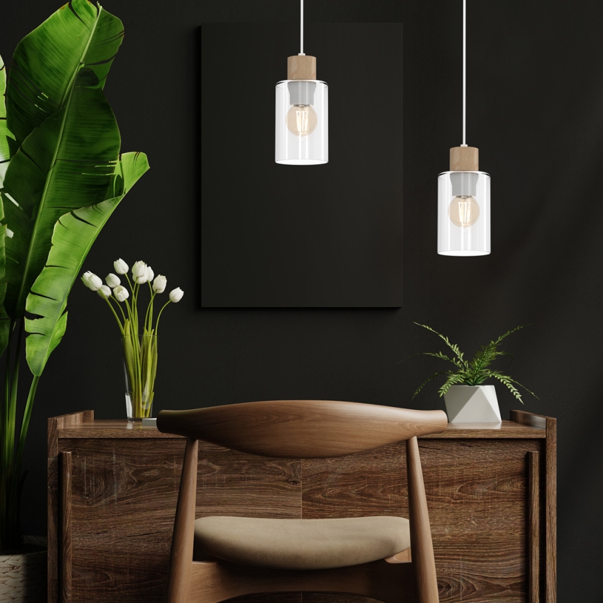 Candelabro suspenso MADERA 1xE27/60W/230V branco/madeira
