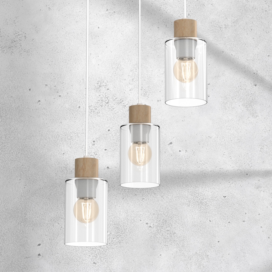 Candelabro suspenso MADERA 3xE27/60W/230V branco/madeira