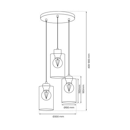 Candelabro suspenso MADERA 3xE27/60W/230V branco/madeira