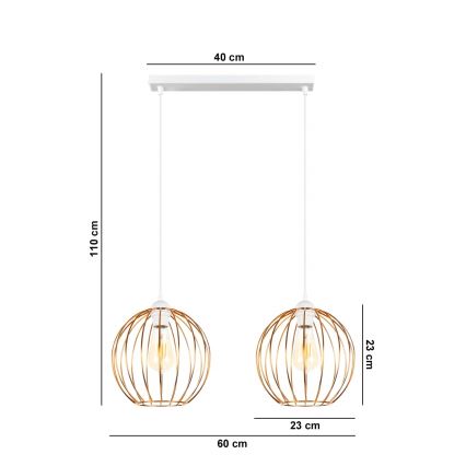 Candelabro suspenso MATT 2xE27/60W/230V branco/cobre