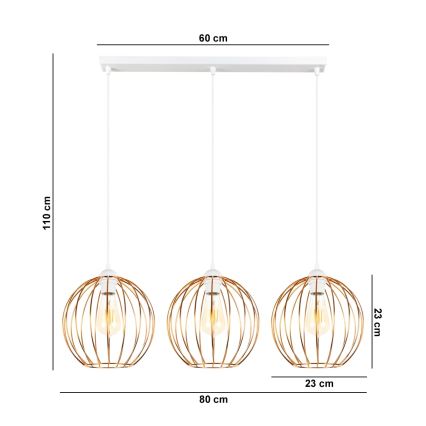 Candelabro suspenso MATT 3xE27/60W/230V branco/cobre