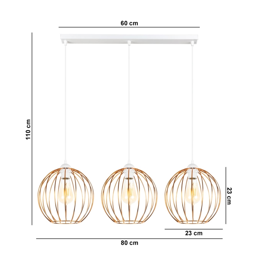 Candelabro suspenso MATT 3xE27/60W/230V branco/cobre