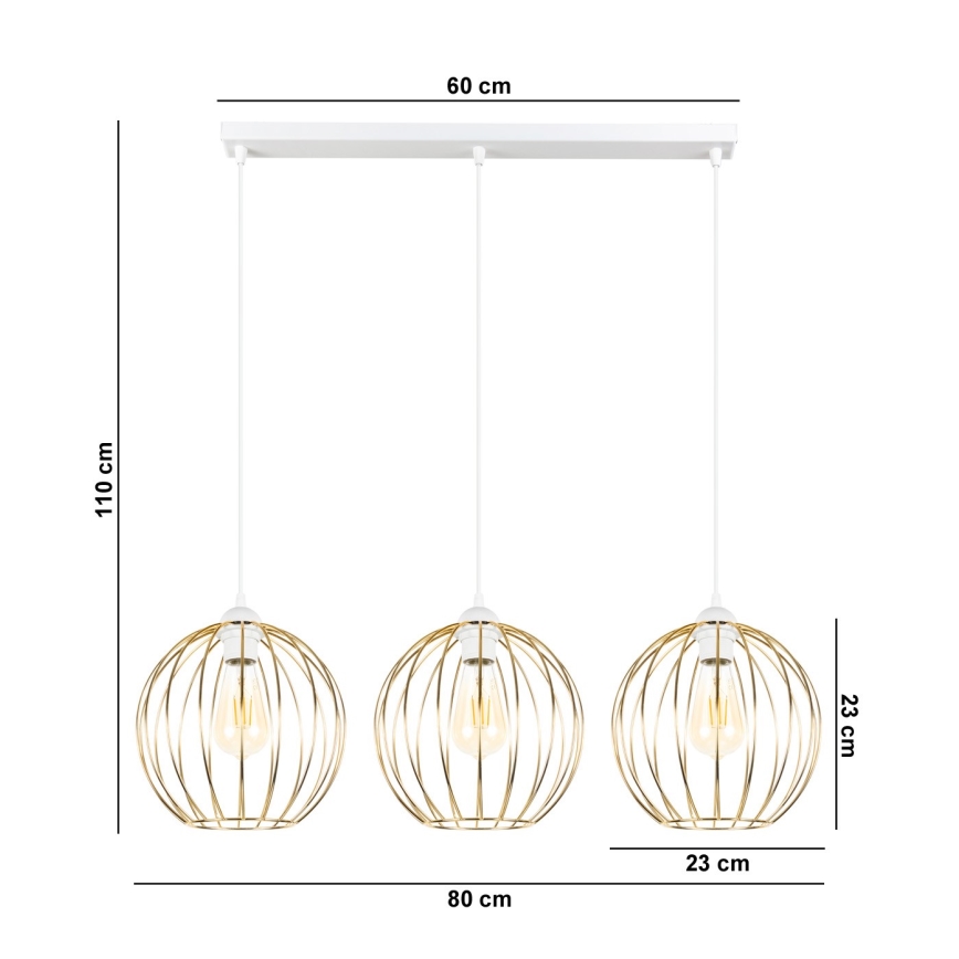 Candelabro suspenso MATT 3xE27/60W/230V branco/dourado