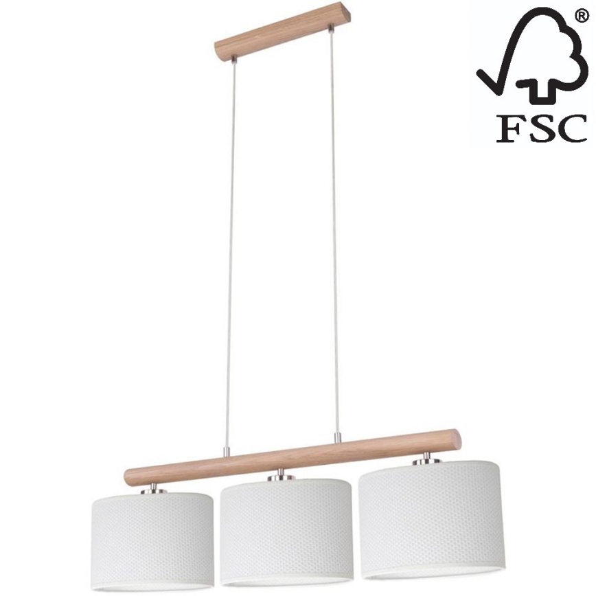 Candelabro suspenso MERCEDES 3xE27/40W/230V branco/carvalho – FSC certificado