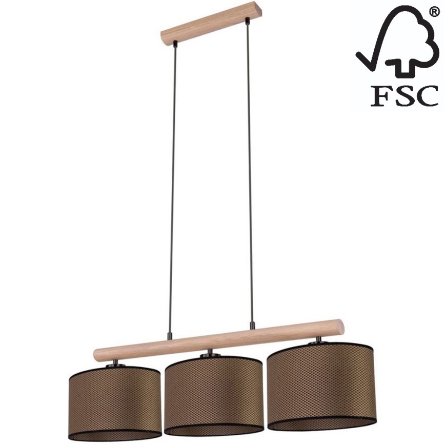 Candelabro suspenso MERCEDES 3xE27/40W/230V castanho/carvalho – FSC certificado