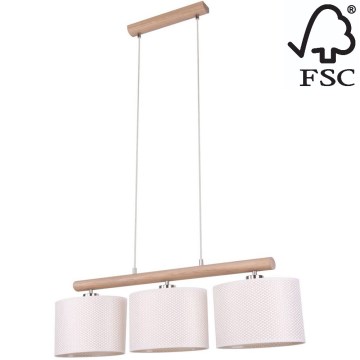 Candelabro suspenso MERCEDES 3xE27/40W/230V creme/carvalho – FSC certificado