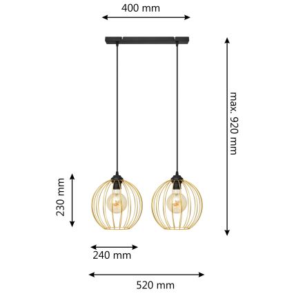 Candelabro suspenso MERCURE 2xE27/15W/230V dourada/preto