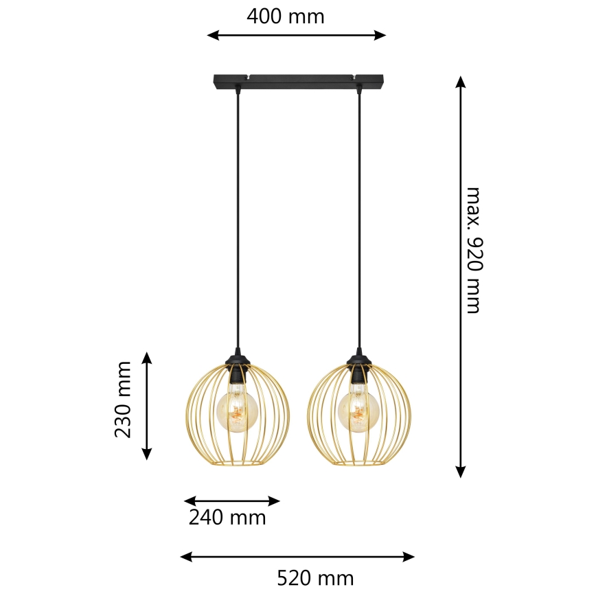 Candelabro suspenso MERCURE 2xE27/15W/230V dourada/preto