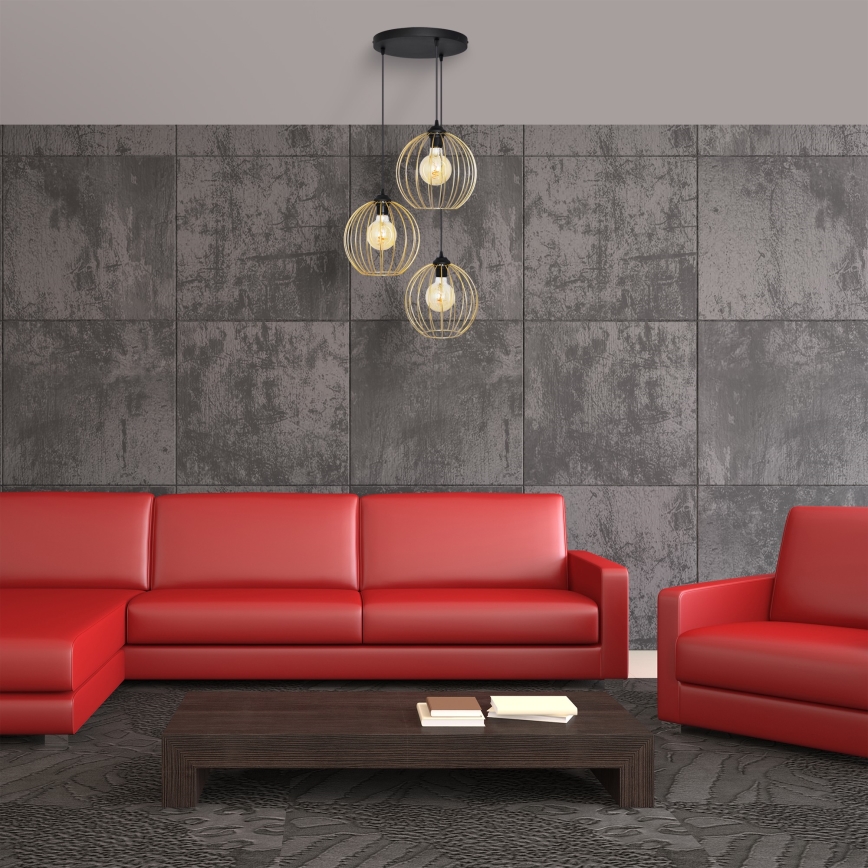 Candelabro suspenso MERCURE 3xE27/15W/230V dourada/preto