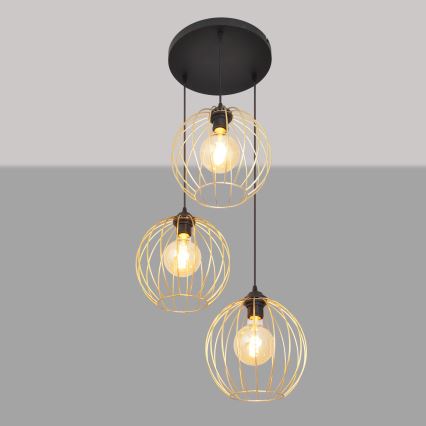 Candelabro suspenso MERCURE 3xE27/15W/230V dourada/preto