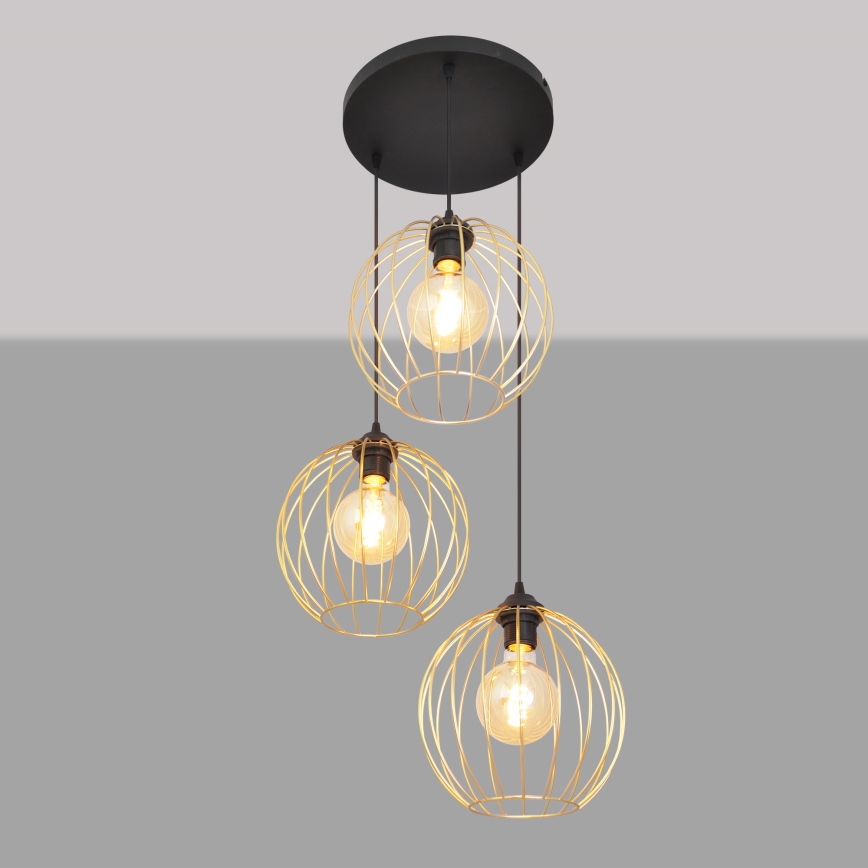 Candelabro suspenso MERCURE 3xE27/15W/230V dourada/preto