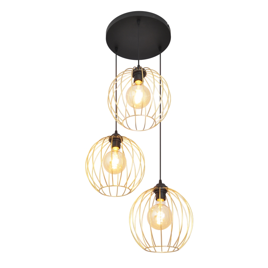 Candelabro suspenso MERCURE 3xE27/15W/230V dourada/preto
