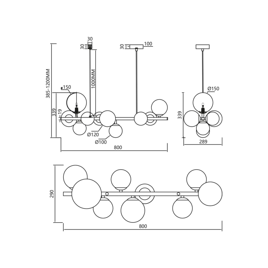 Candelabro suspenso MILA 10xG9/9W/230V preto/cinzento