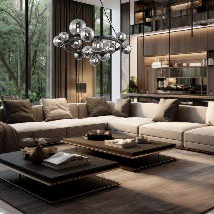 Candelabro suspenso MILA 14xG9/9W/230V preto/cinzento